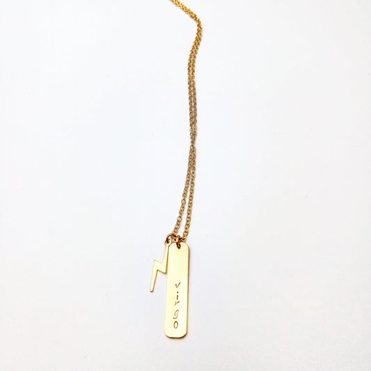 gouden bliksem en naam tag ketting - lux & luz