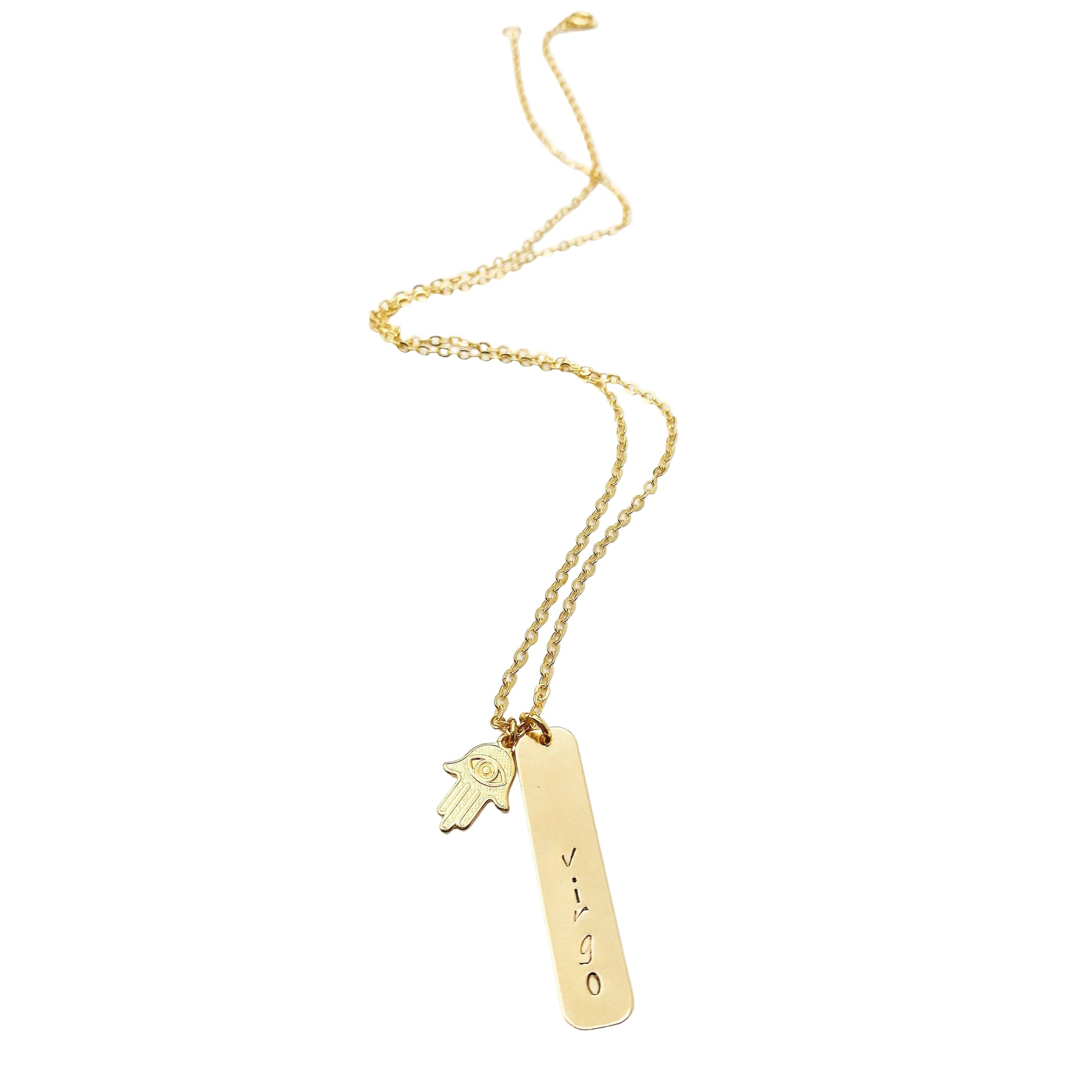 gepersonaliseerde tag ketting met hamsa hand - naam ketting - gepersonaliseerde ketting online shoppen - lux & luz - your jewelry