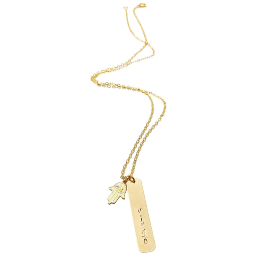 gepersonaliseerde tag ketting met hamsa hand - naam ketting - gepersonaliseerde ketting online shoppen - lux & luz - your jewelry