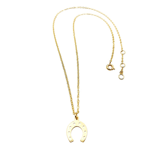 gouden ketting met hanger van een hoefijzer - gedetailleerde hanger van gold filled materiaal - unieke en gepersonaliseerde sieraden shop je bij lux & lux 